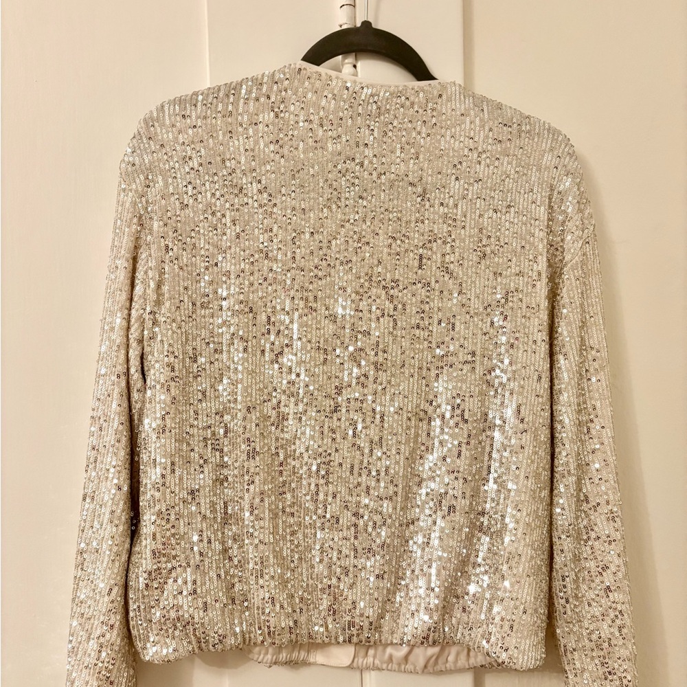 Halogen Silver Sequin Bomber Jacket - image 5